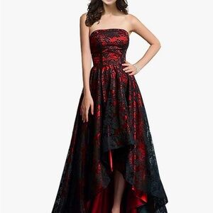 Elegant Strapless Red and Black Evening Gown